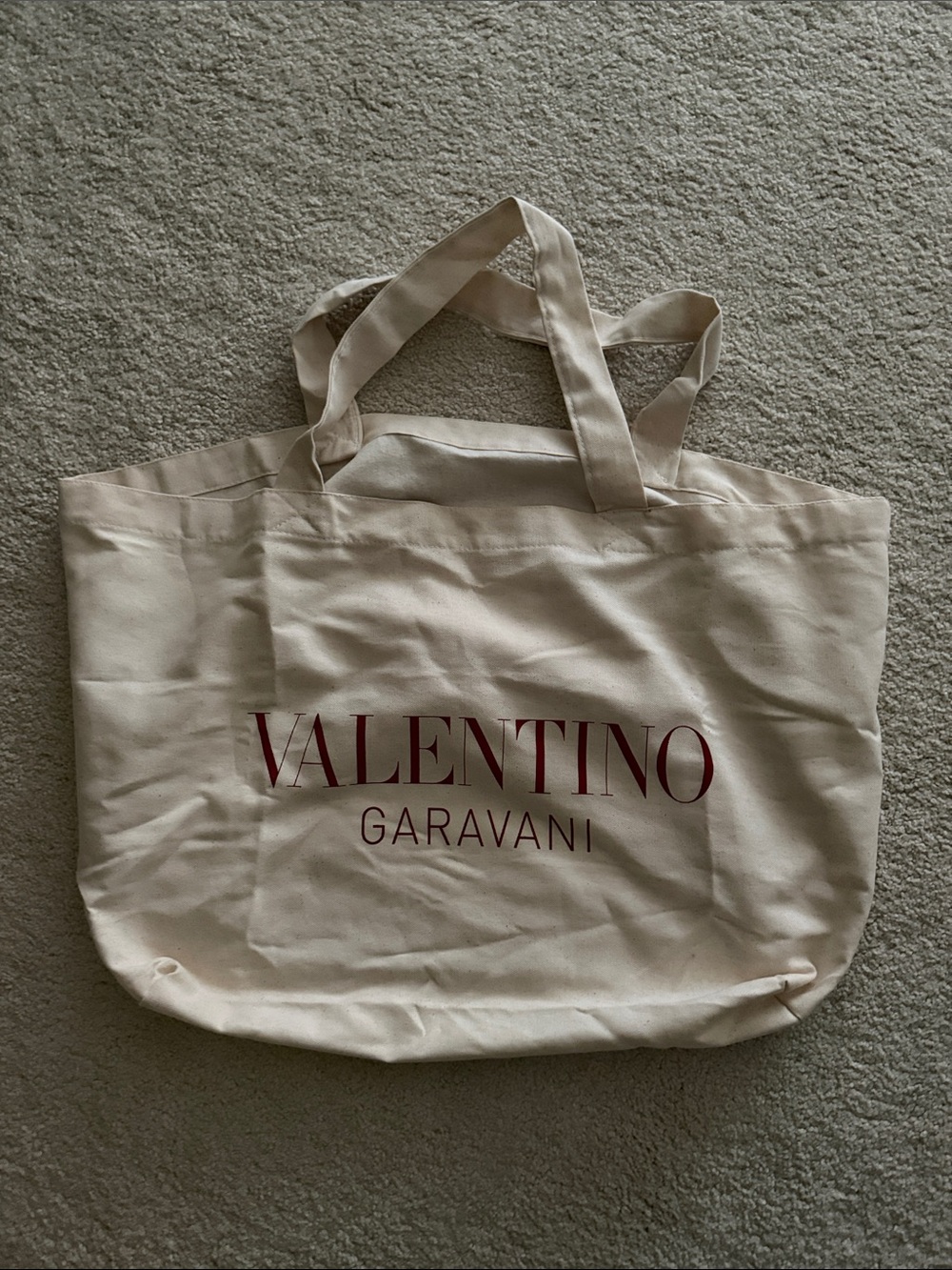 Valentino Garavani Cream Canvas Tote with Red Logo